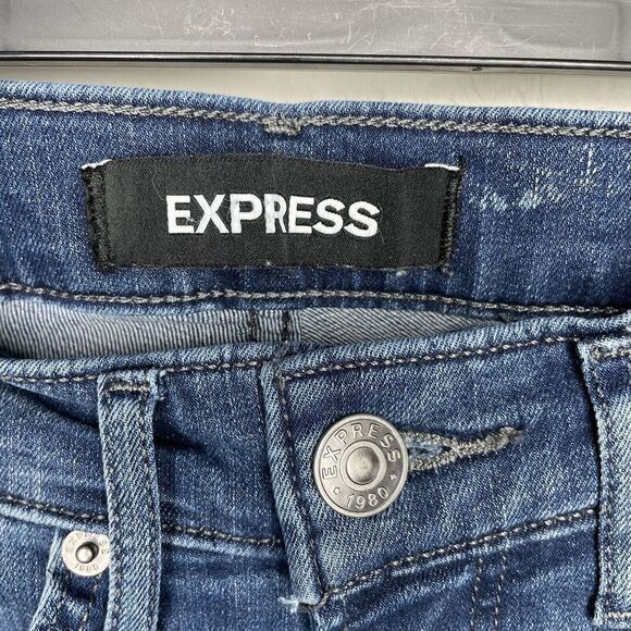 EXPRESS Jeans Womens 4 Long Blue Distressed Legging High Rise - Picture 5 of 7